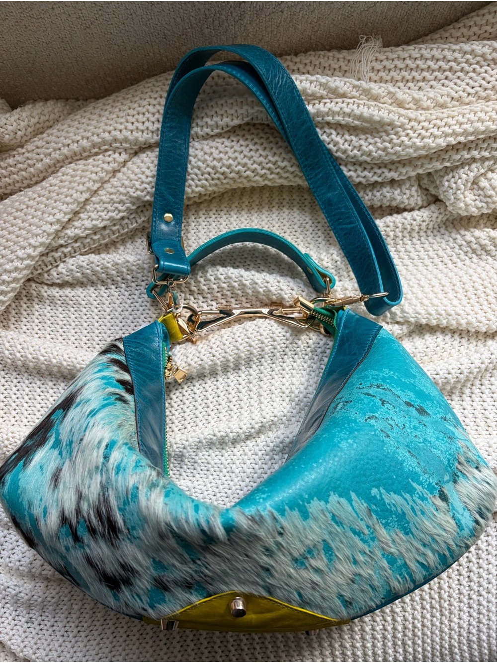 Pierre Laborde Cowhide Medium Teal Shoulder Bag
